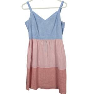 Cynthia Rowley Dress Womens Medium Linen Cotton Denim Sleeveless Coastal Beachy